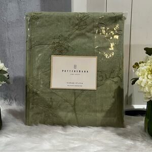 NEW Pottery Barn Remy Cotton Floral Embroidered Pole Pocket Drape 84” Celery NWT